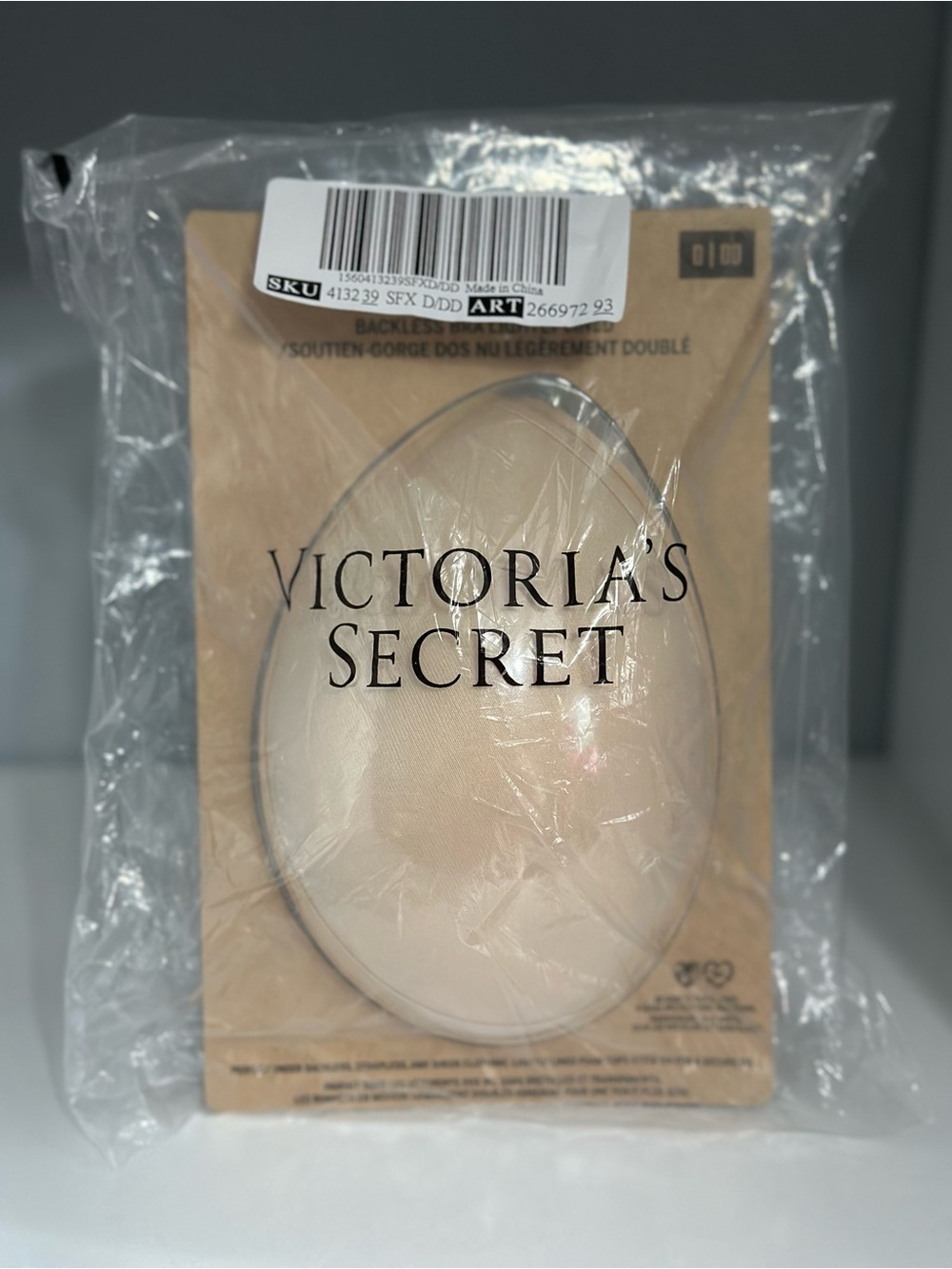 NEW VS Pink Backless Bra Lightly Lined Stick On Nude Beige Size D/DD